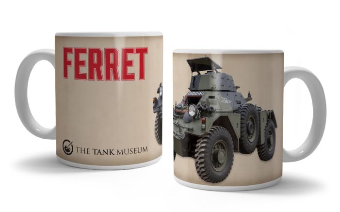 Ferret Mk 2 Scout Car and Mug. Colour picture shows two view of a Ferret Mug that shows the vehicle.