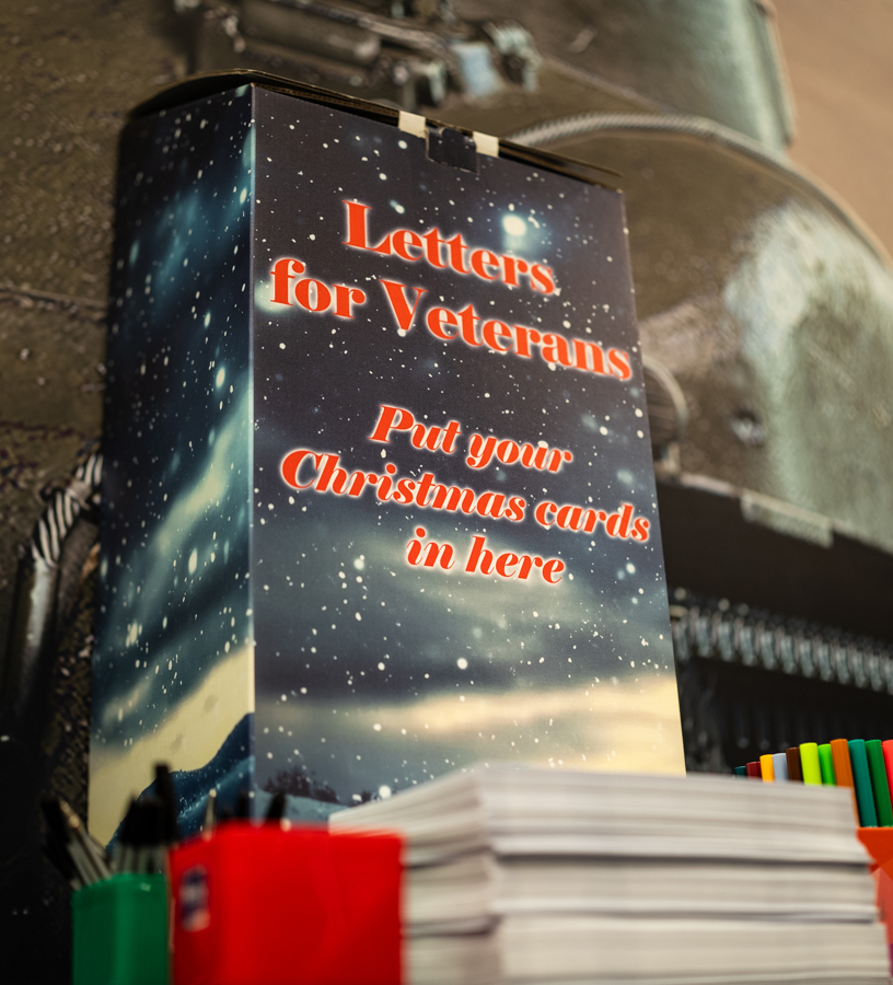 Christmas Letter to a Veteran 1 - Edit Cardboard letterbox labelled 'Letters for Veterans'