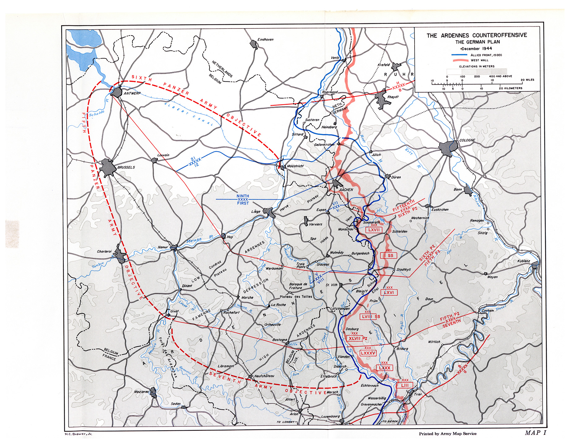 Map with German Forces and Objectives Map with red lines marking planned German advance.