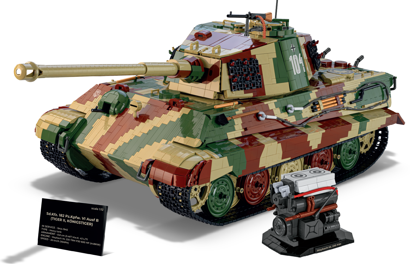 COBI King Tiger - 2 Photograph of brick tanl, with sign and accessory in front.