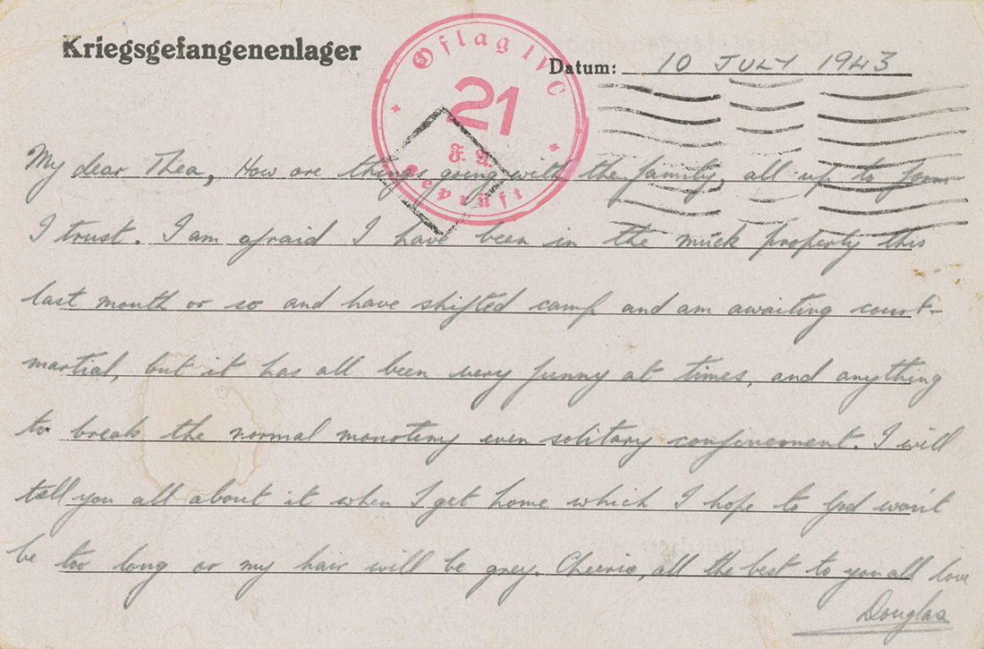 10th July 1943 Forward Handwritten letter on cream paper, with a red stamp saying 21.