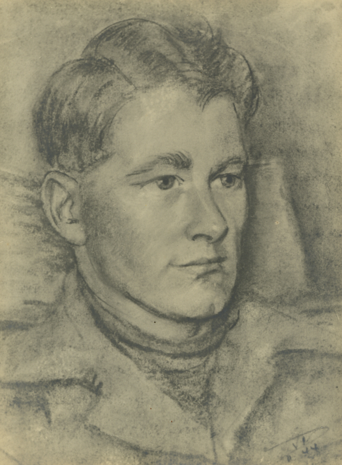 Portrait of Douggie Charcoal sketch of a man's head and shoulders