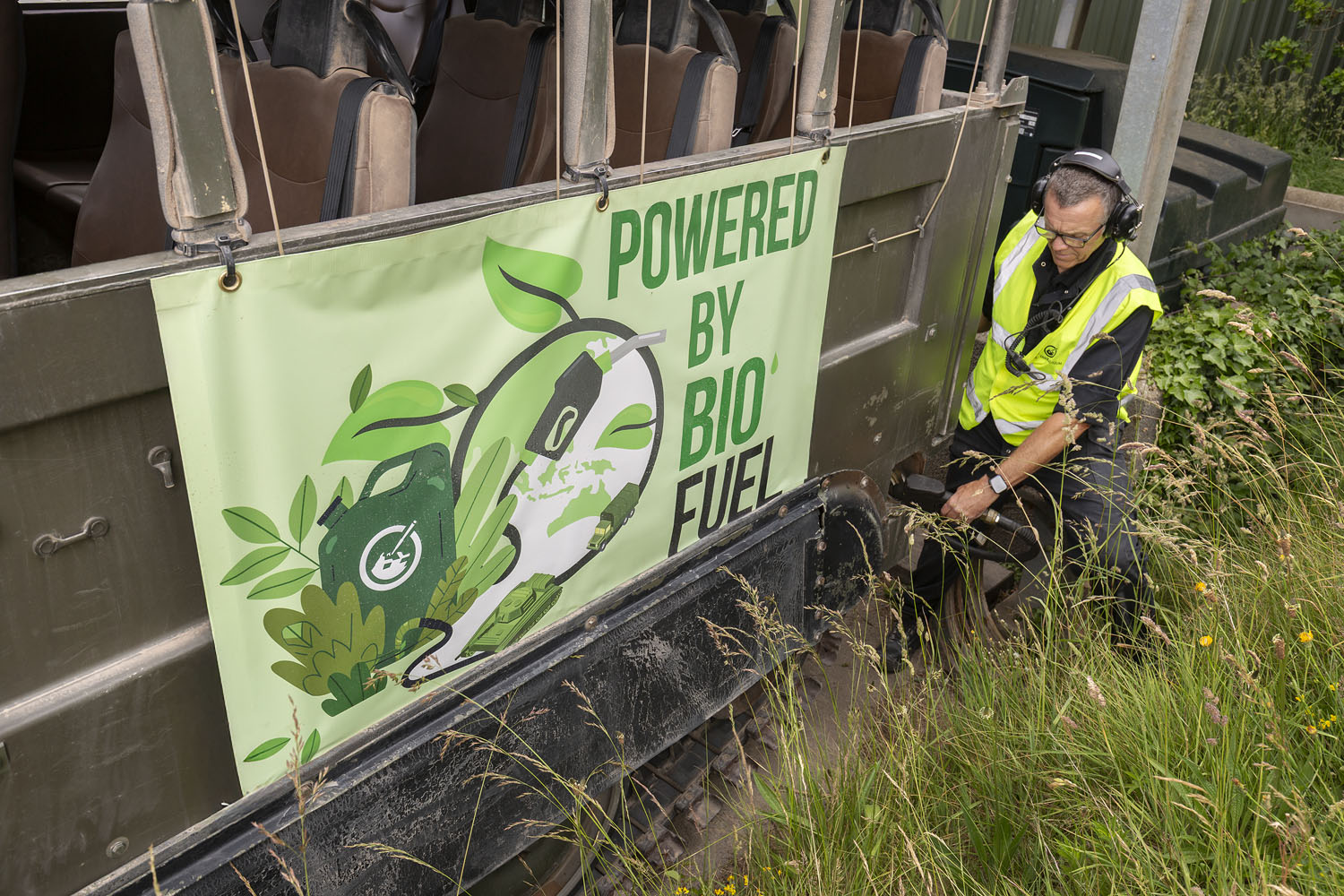 Powered by Biofuel Colour photograph showing signage at The Tank Museum which reads 'Powered by Bio Fuel'