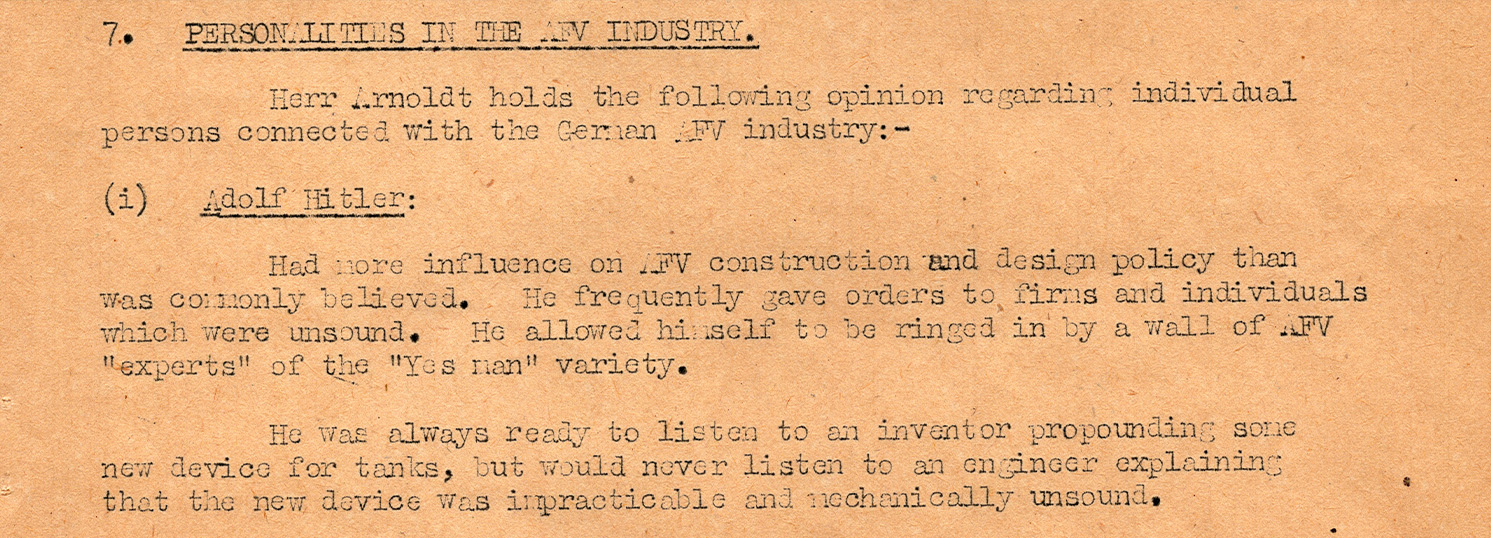 Collections Blog - An Engineer's Interrogation pic 1 Colour scan, showing a segment of typewritten document from the interrogation of Kurt Arnoldt